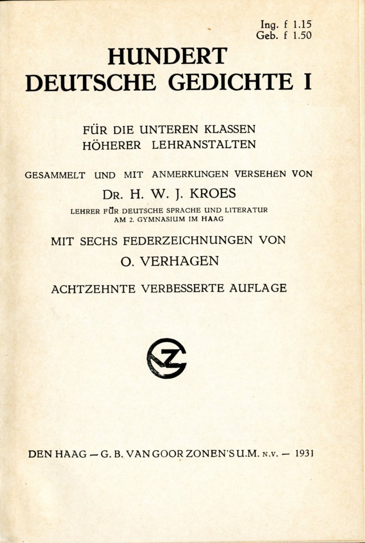 Kroes, H.W.J. - Hundert Deutsche Gedichte I