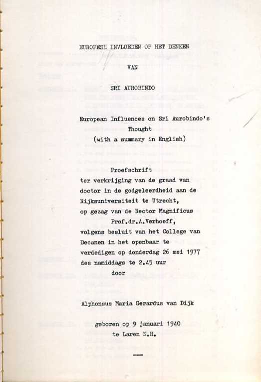 Dijk, A. M. G. - Europese invloeden op het denken van Sri Aurobindo.