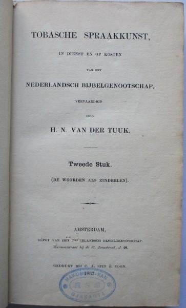 Tuuk, H.N. van der - Tobasche spraakkunst voor het Nederlandsch Bijbelgenootschap vervaardigd. Tweede stuk De woorden als zindeelen.