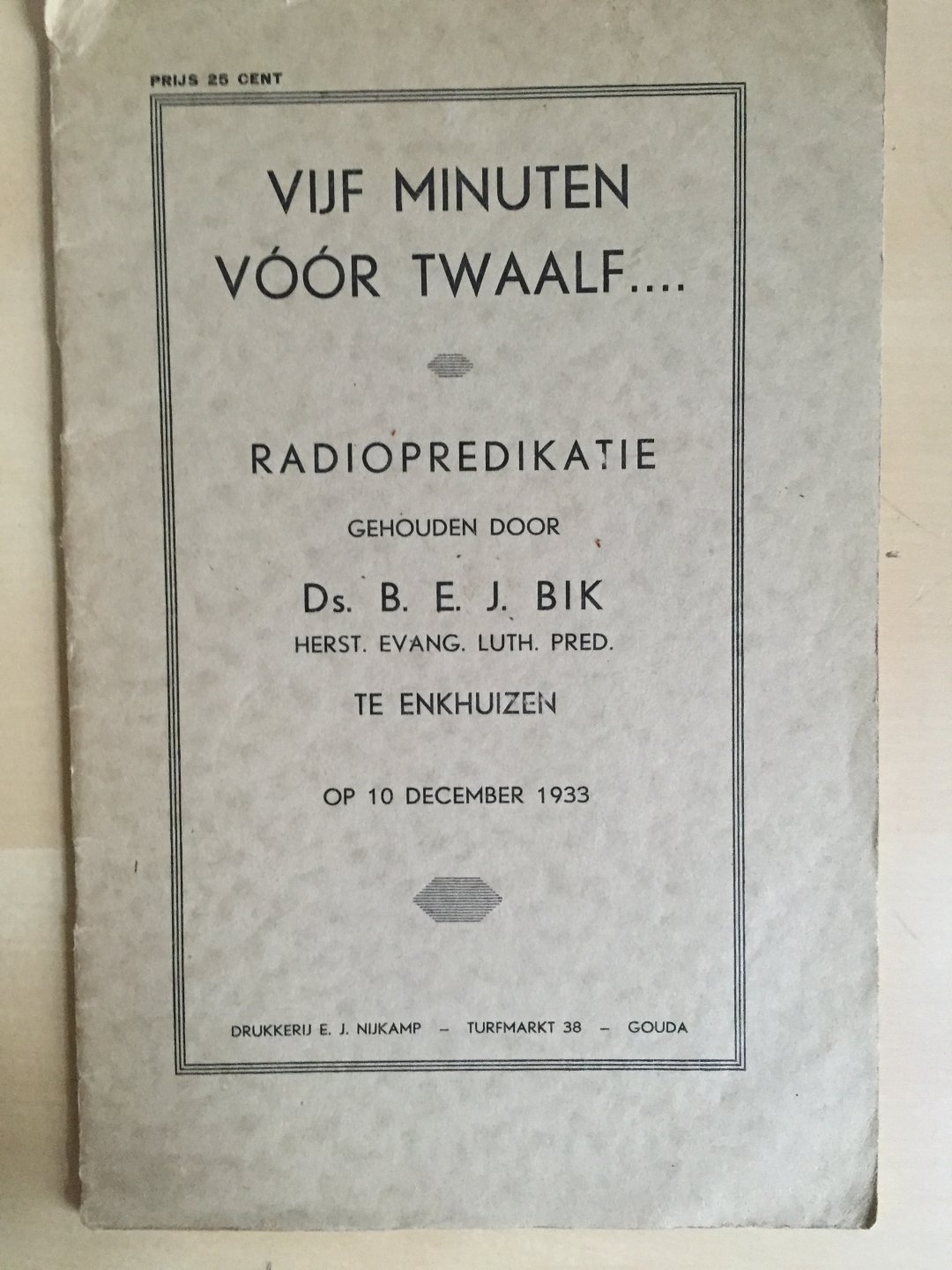 Bik, Ds. B.E.J. - Vijf minuten vóór twaalf