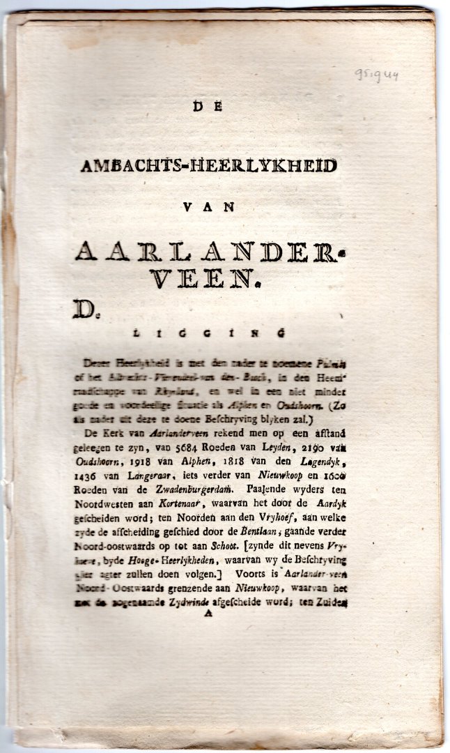 De Nederlandsche stad- en dorpbeschryver - De ambachtsheerlykheid van Aarlanderveen