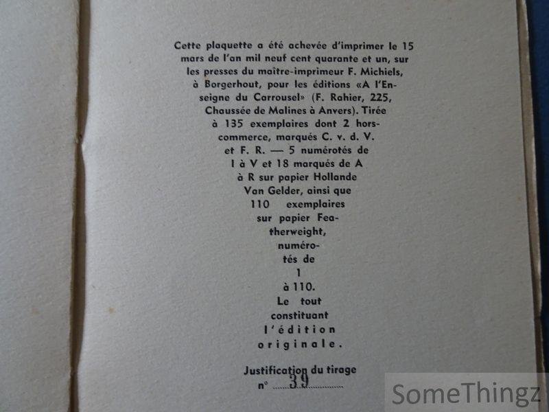 van de Velde, Constant. - Poésies de poche. [N°39 de 110 exemplaires. Avec dédicace.]