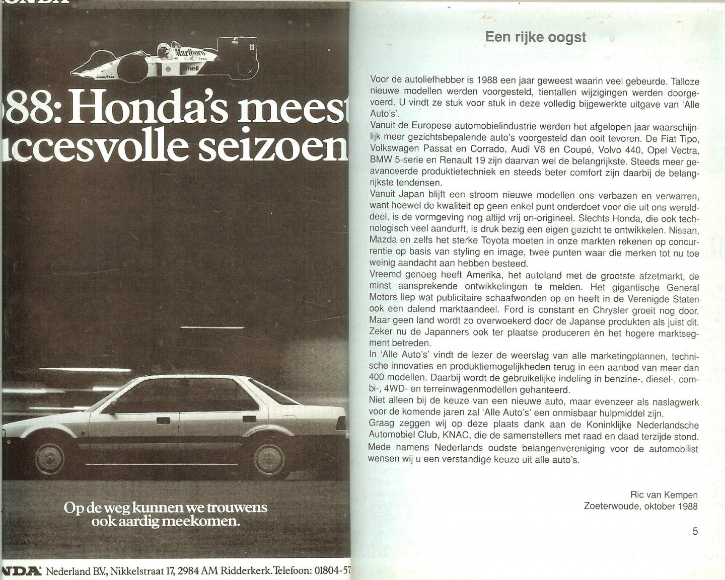 Kempen Ric van - Alle auto's 1989  Meer dan 400 modellen overzichtelijk gerangschikt, benzine, diesel, combi, 4 WD, terrein, prijslijst, kentekens, wegenbelasting