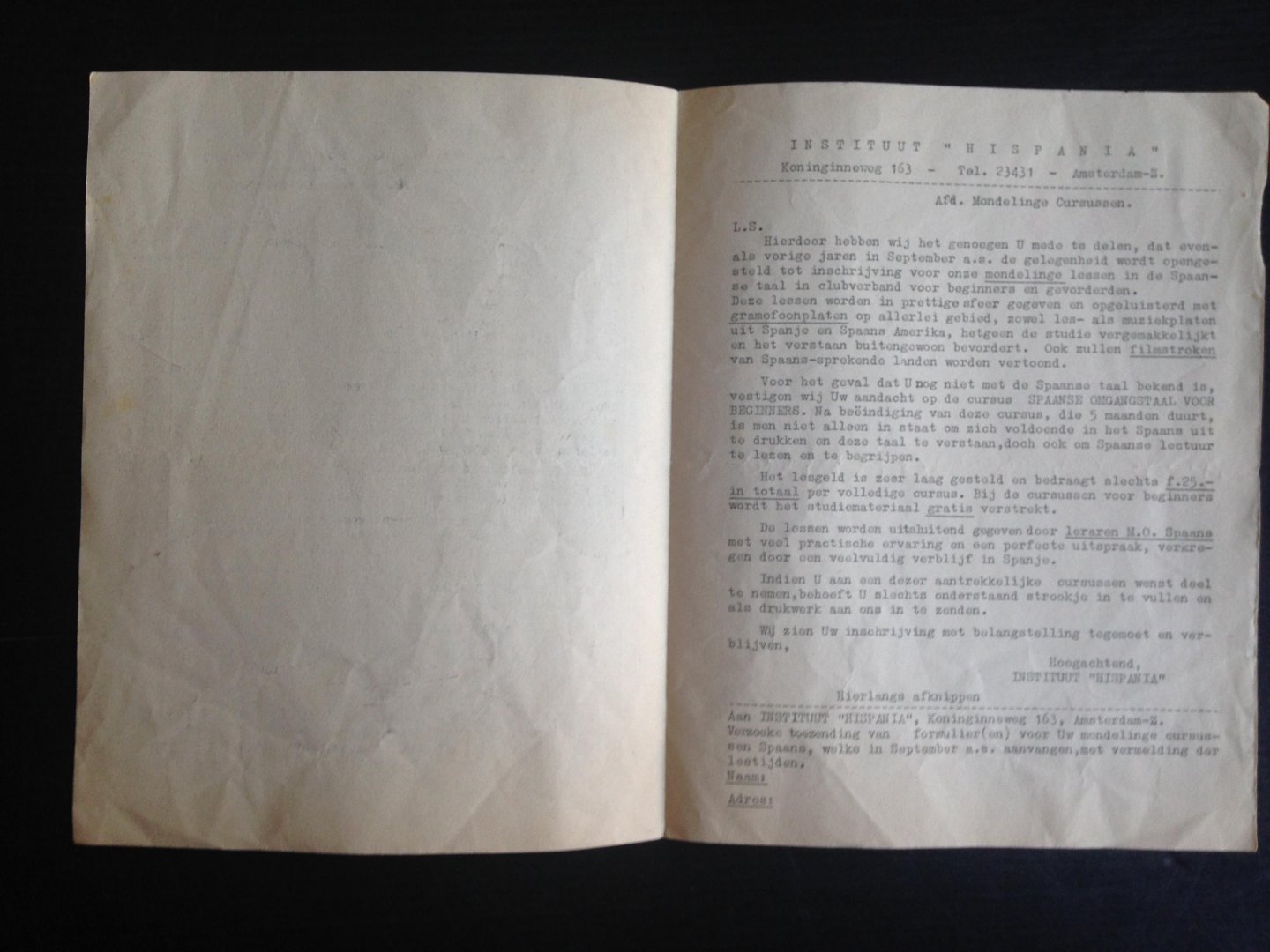 Folder - Cursus Spaanse Omgangstaal, Insituut Hispania