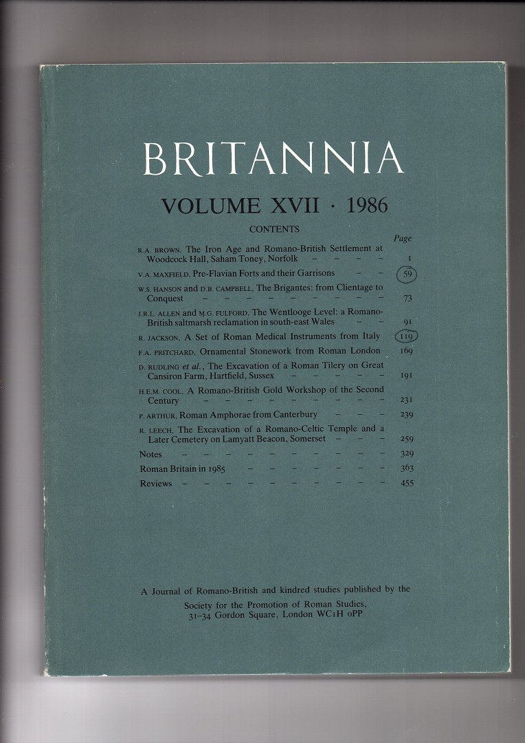 Britannia - Britannia, Volume XVII. 1986.  A Journal of Romano-British and kindred studies.