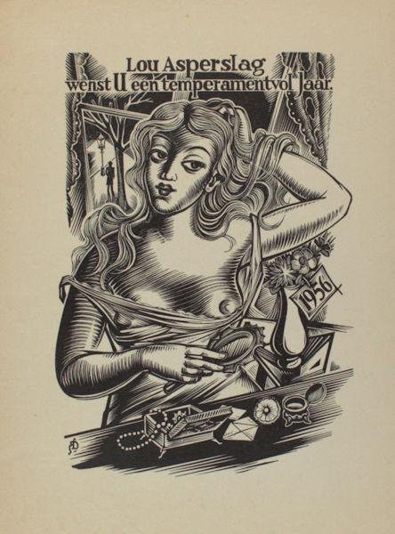 Jaegher, Luc. de. - Nieuwjaarswens van Lou Asperslag, 1956.
