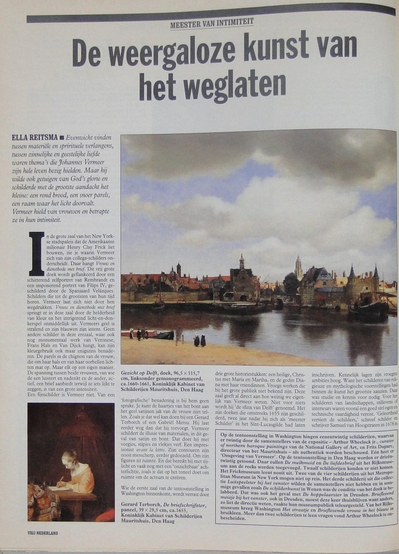 Vrij Nederland - Johannes Vermeer : overdruk van Vrij Nederland t.g.v. de tentoonstelling Johannes Vermeer van 1 maart tot en met 2 juni 1996 in het Mauritshuis, Den Haag