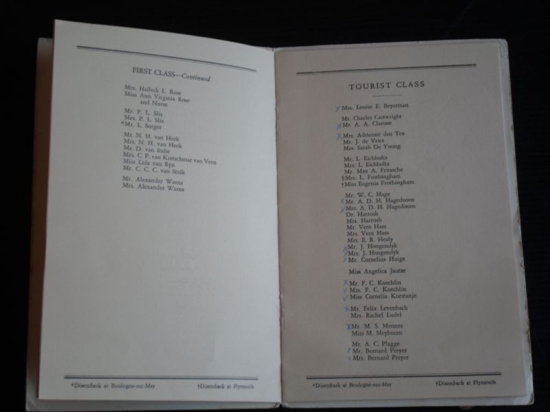  - Holland America Line, Passengerlist Statendam