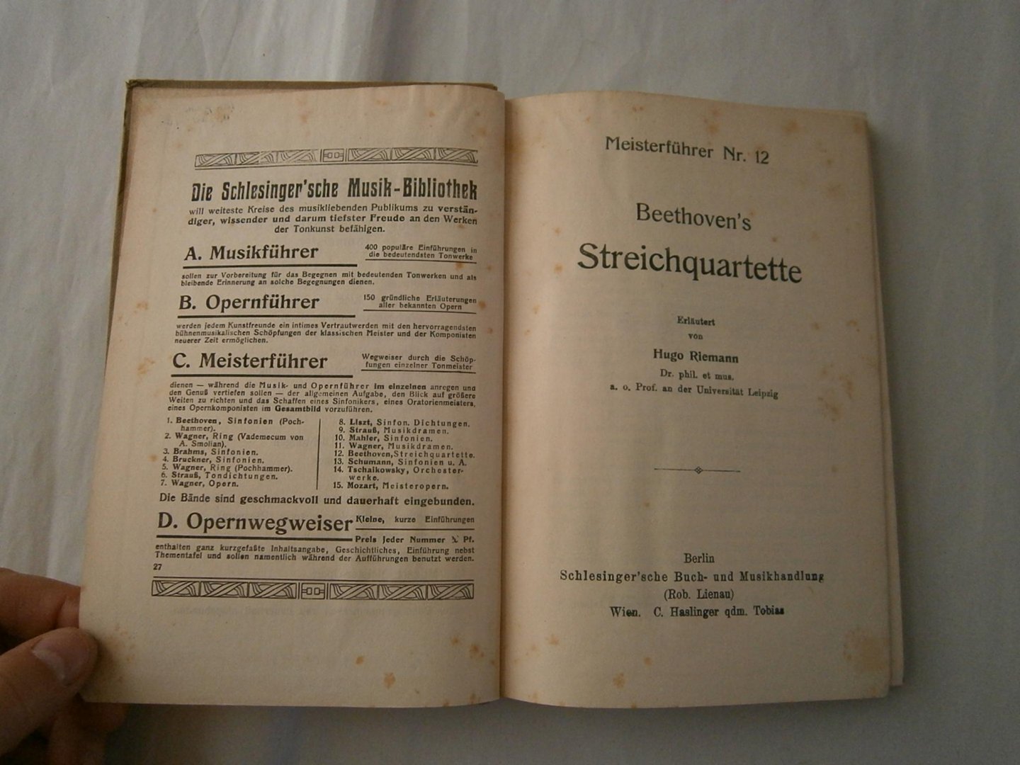 Riemann, Hugo - Meisterführer No12 Beethoven's Streichquartette