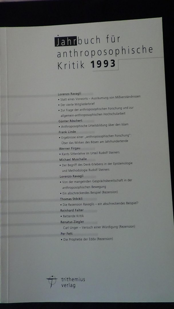 Ravagli, Lorenzo Hrsg., - Jahrbuch für anthroposophische Kritik. Jahrgang 1993-1994-1995-1996
