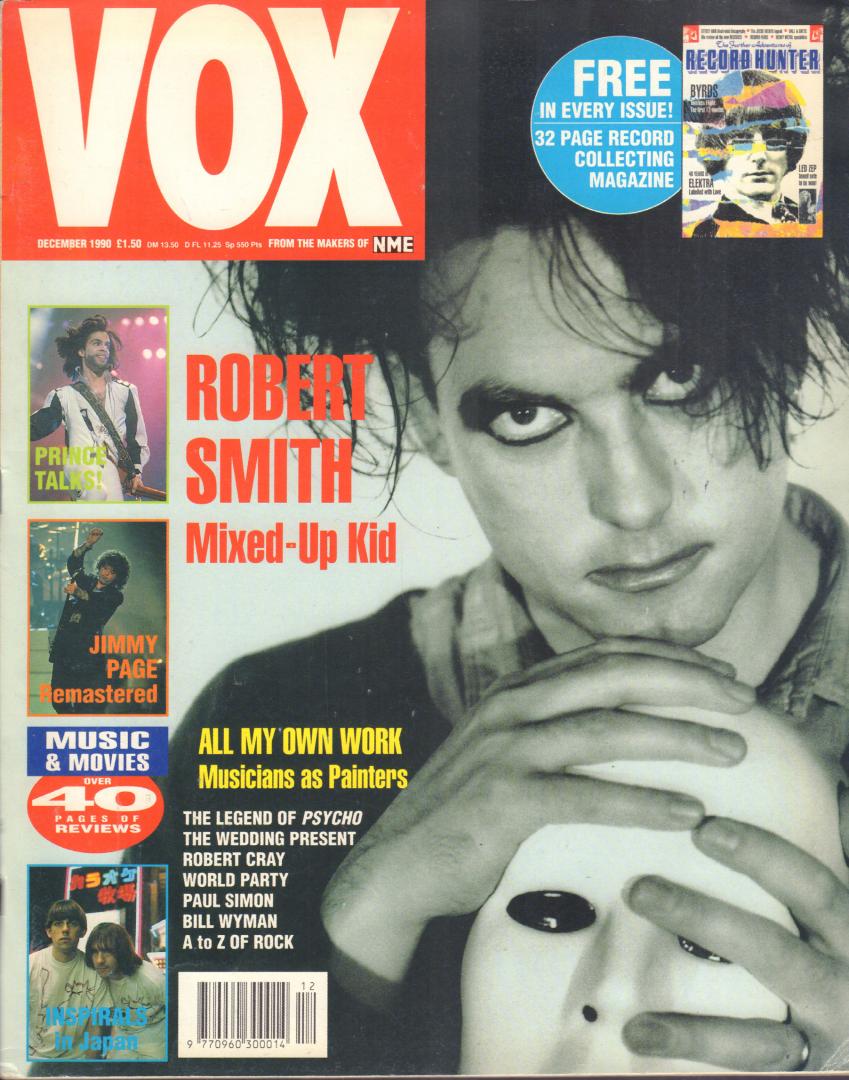 Various - VOX 1990 # 12, UK MUSIC MAGAZINE met o.a. ROBERT SMITH (CURE, COVER + 6 p.), THE WEDDING PRESENT (2 p.), PRINCE (5,5 p.), JIMMY PAGE (4 p.), LED ZEPPELIN (POSTER, 2 p.), RECORD HUNTER (LOOSE ANNEX,  31 pages), goede staat