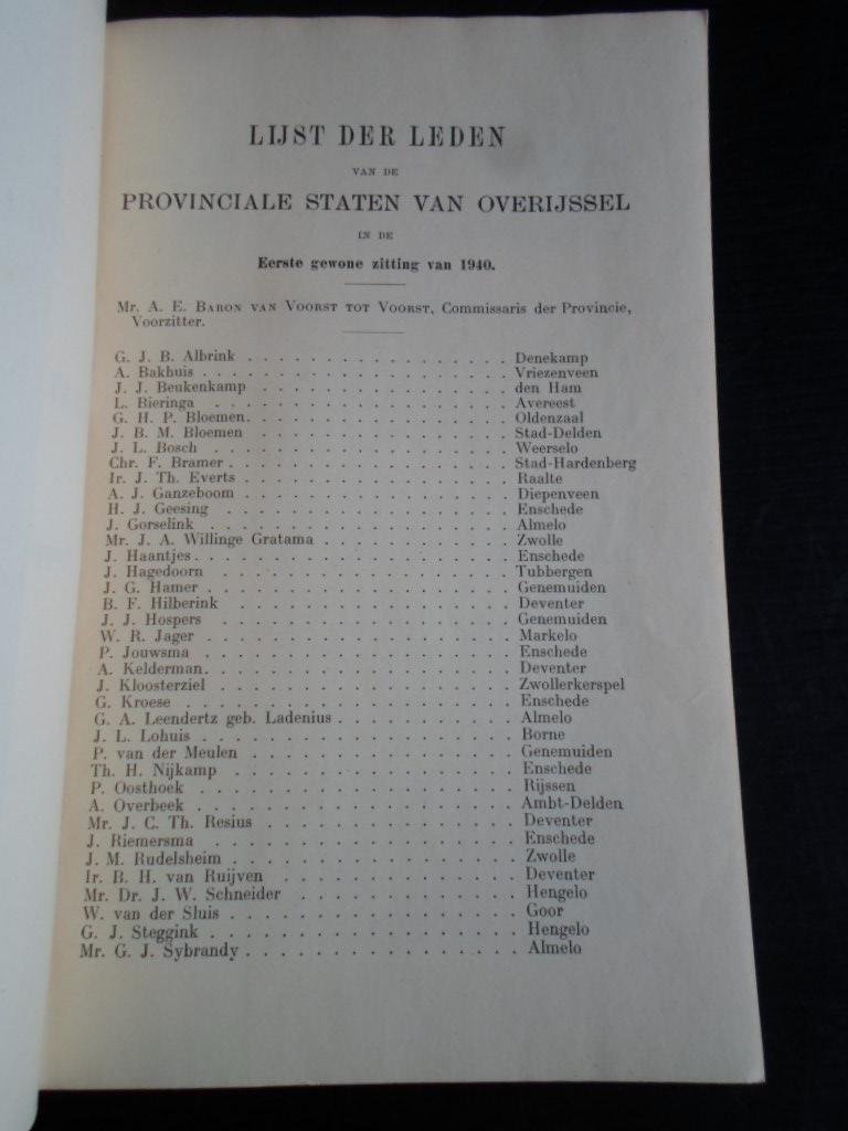  - Notulen van de eerste gewone zitting van de Staten van Overijssel van het jaar 1940