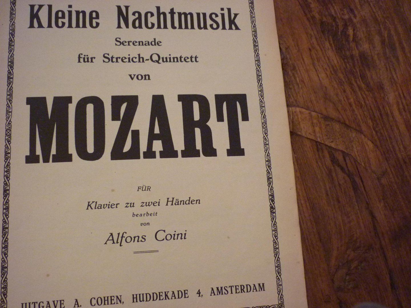 Mozart. W.A. (1756 – 1791) - Eine kleine Nachtmusik - Serenade - Piano solo (bearbeit von Alfons Coini)