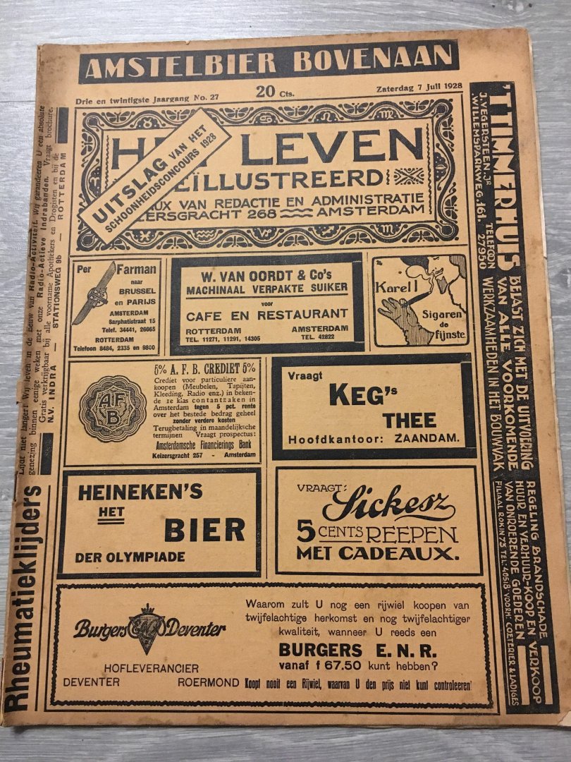 Redactie - Het leven geïllustreerd, Bureaux van redactie en administratie, drie en twintigste jaargang No 27, zaterdag 7 juli 1928