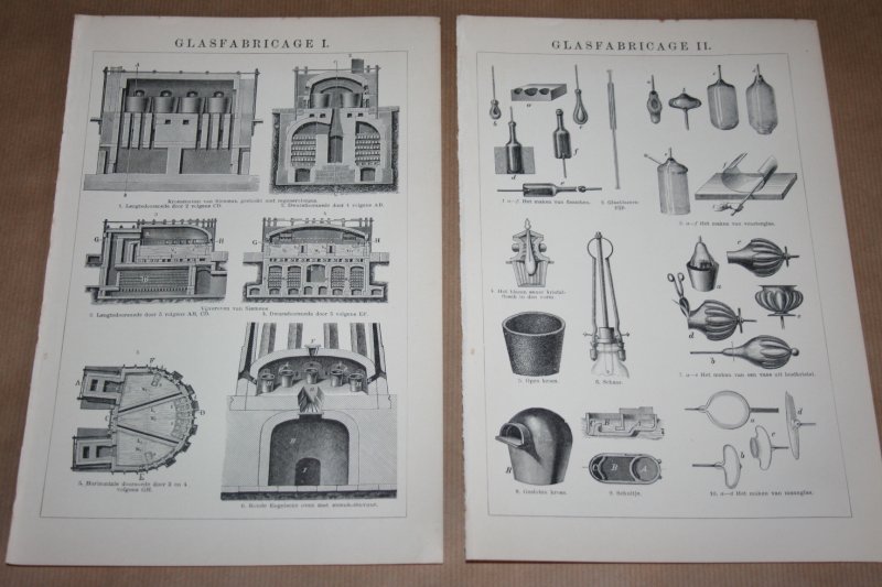  - 2 oude prenten - Fabricage van glas - circa 1900