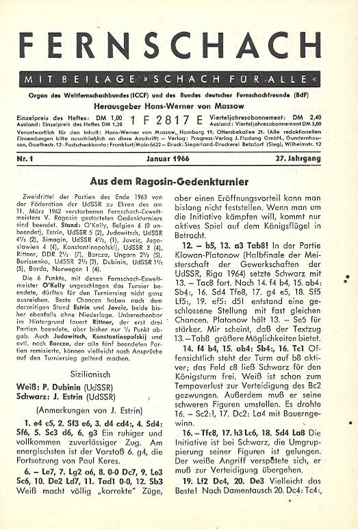  - Fernschach 1966 nr. 1-12 Komplet -Organ des Weltfernschachbundes und des Bundes Deutscher Fernschachfreunde