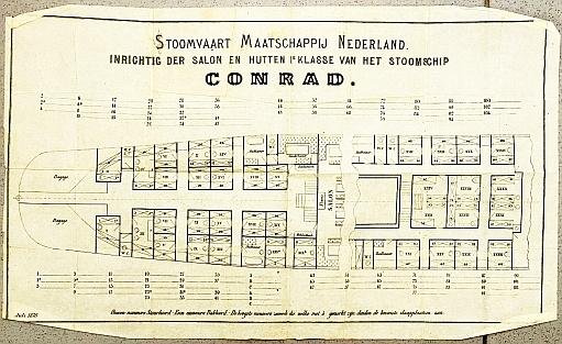 (CONRAD). STOOMVAART MAATSCHAPPIJ "NEDERLAND" - Inrichting der salon en hutten 1e klasse  van het stoomschip Conrad.