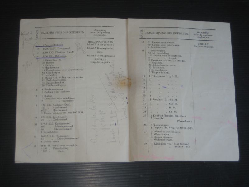  - Pamflet betreffende de openbare verkoping van buiten dienst gestelde militaire militaire goederen, Den Briel