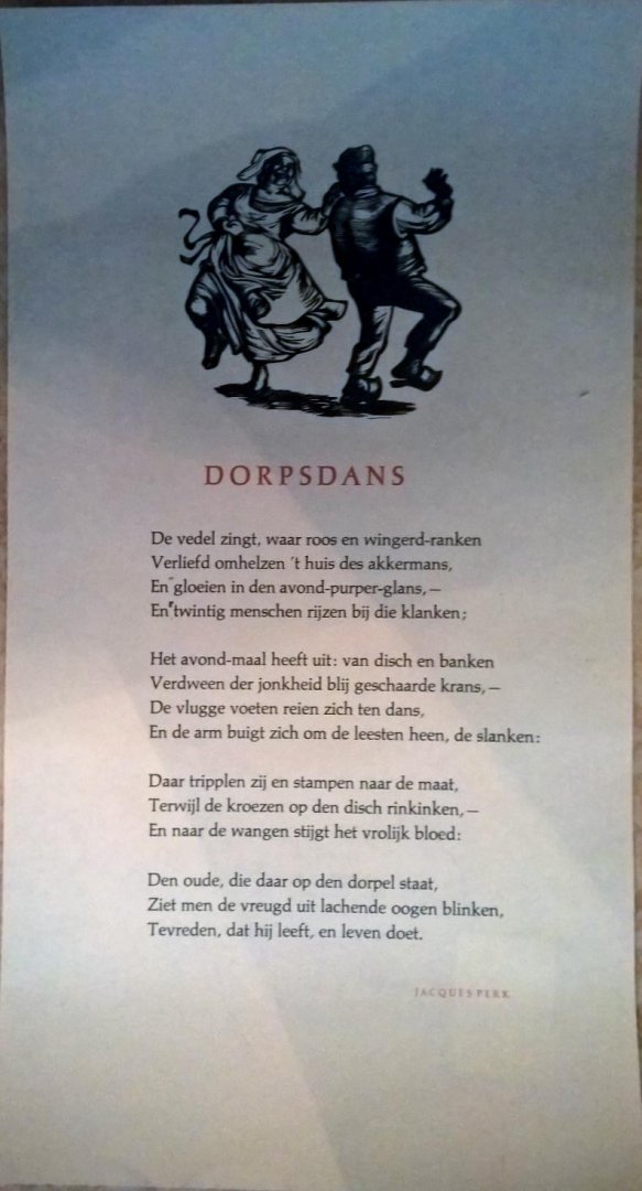 Perk, Jacques (tekst); Nelly Degouy (houtsnede); H. Salden (typografische adviezen) - Dorpsdans