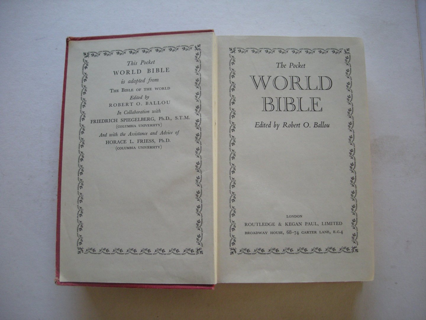 Ballou, Robert O., editor / Artzybasheff, B., illustr. - The Pocket World Bible. (Hindu / Buddhist / Parsi / Jew and Christian / Moslem / Confucianist / Taoist)