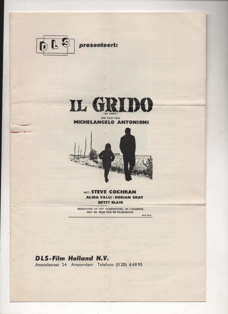 Antonioni, Michelangelo (Regie) - Il Grido (De kreet). Promotiefolder.