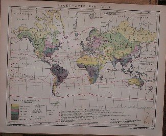 antique map (kaart). - Regenkarte der Erde. (World Map Rainfall).