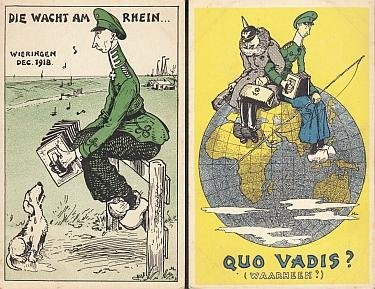 LUTZ, Jan - Zeven prentbriefkaarten met spotprenten over kroonprins Wilhelm en zijn ballingschap op Wieringen (1919).