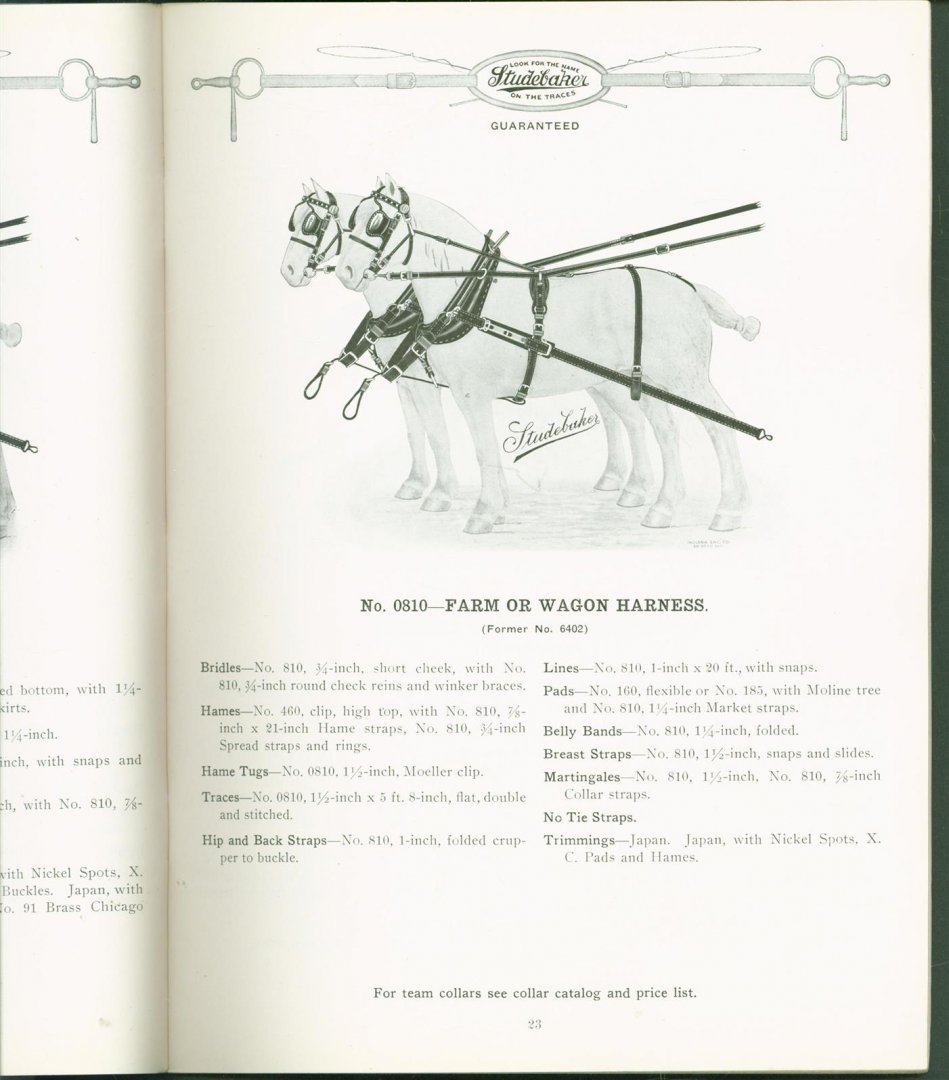 Studebaker Harness Company - Team and Wagon Harness and strap work Catalog No 1191