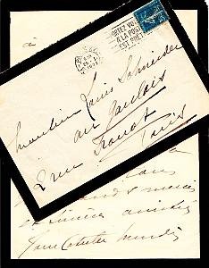 MENDÈS, Jane Catulle - Autograph Letter Signed to Louis Schneider on mourning paper, with envelope poststamped 25 I 1922.