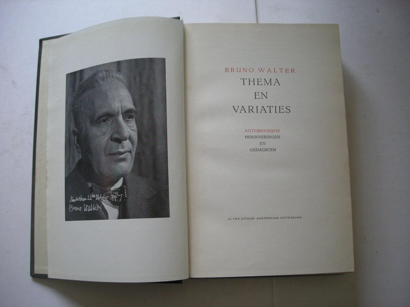 Walter, Bruno / Spijer-Cohn,M. en Pinto, A., vert. - Thema en Variaties, Autobiografie: Herinneringen en gedachten. (Thema und Variationen)