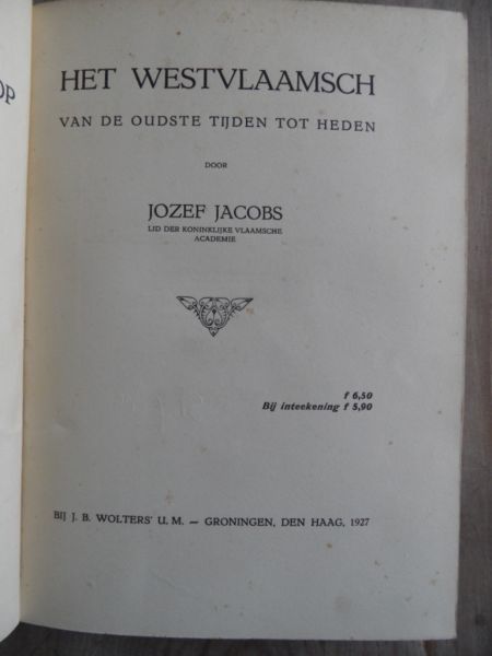 Jacobs, Jozef - Het Westvlaamsch van de oudste tijden tot heden