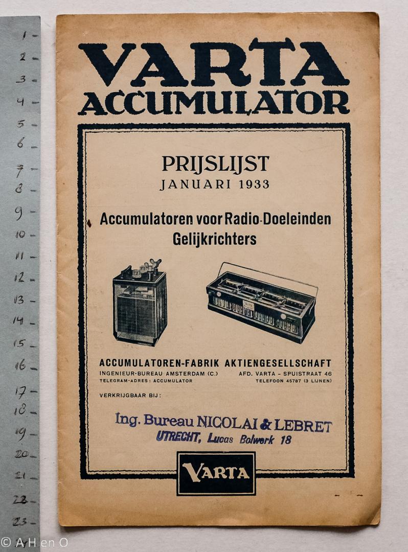  - VARTA Accumulatoren - prijslijst januari 1933