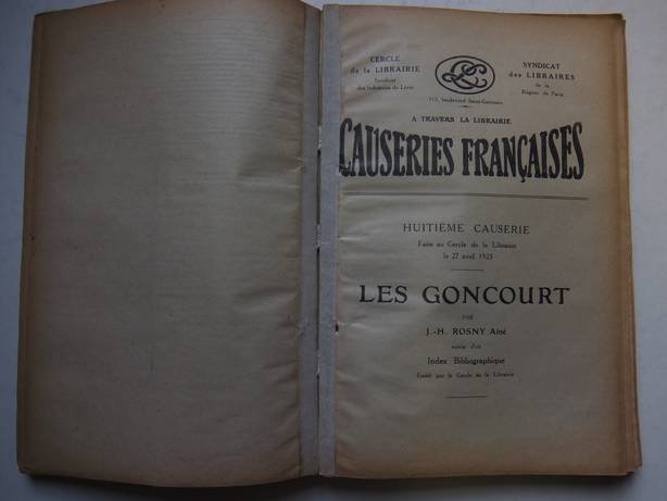 Var. authors. - A travers la librairie causeries françaises. Vols. 1-3, 6, 8, 10, 15 & ? (1922-'23) & no. 13 (1929).
