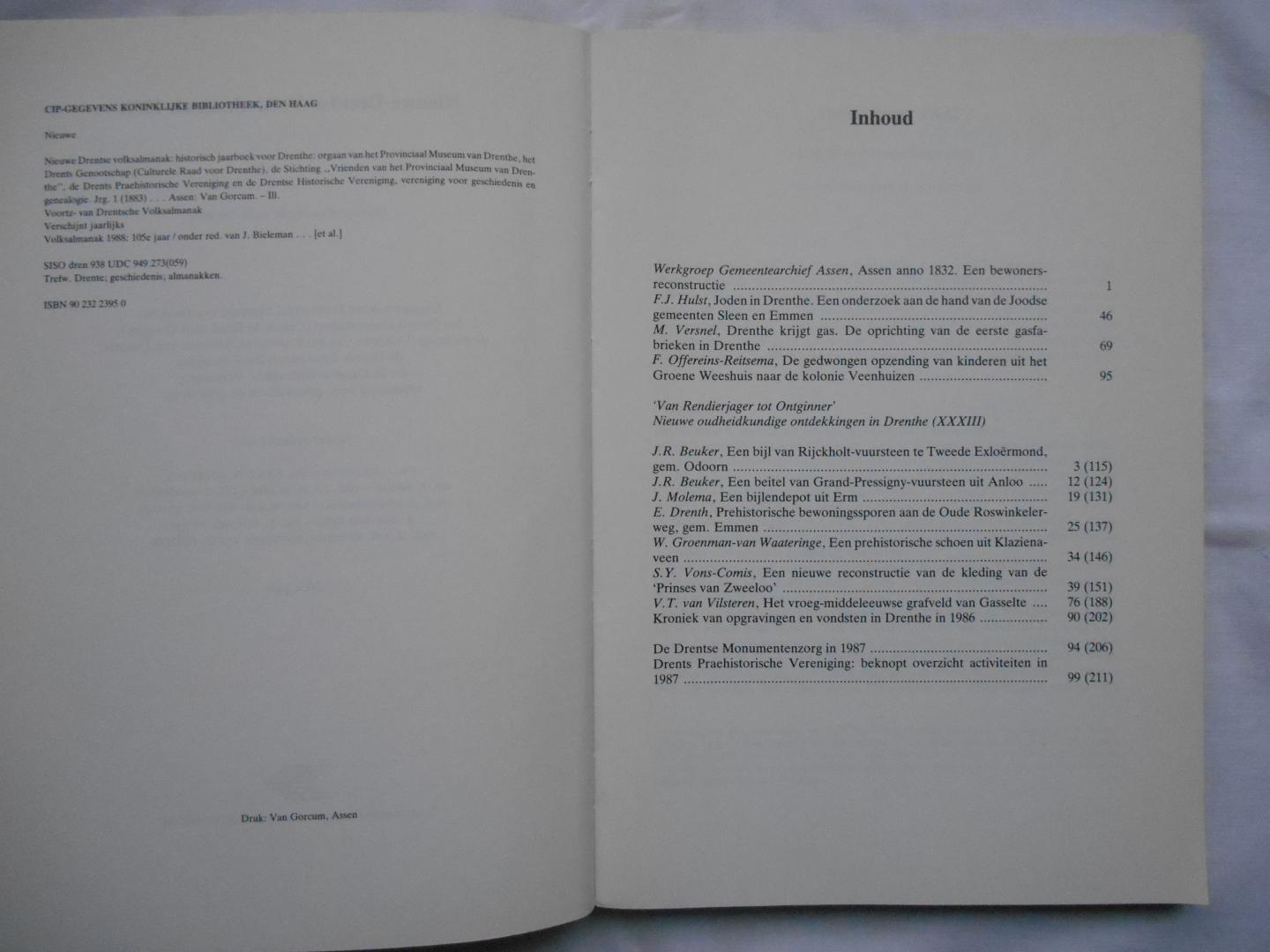 Diverse auteurs - Nieuwe Drentse Volksalmanak - Historisch jaarboek voor Drenthe - 1988