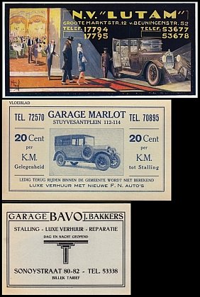 (HAAGSE AUTOMOBIELBEDRIJVEN). VLOEIBLADEN - Collectie van 3 vloeibladen van Haagse autobedrijven, ca. 1930.