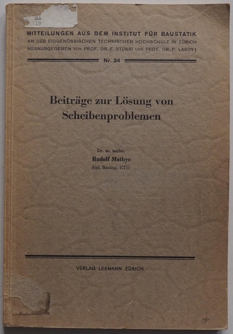 Mathys Rudolf - Beiträge zur Lösung von Scheibenproblemen