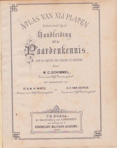 Schimmel, W.C. - Atlas van XLI platen behorende bij de Handleiding tot de paardenkennis voor de cadetten der cavalerie en artillerie
