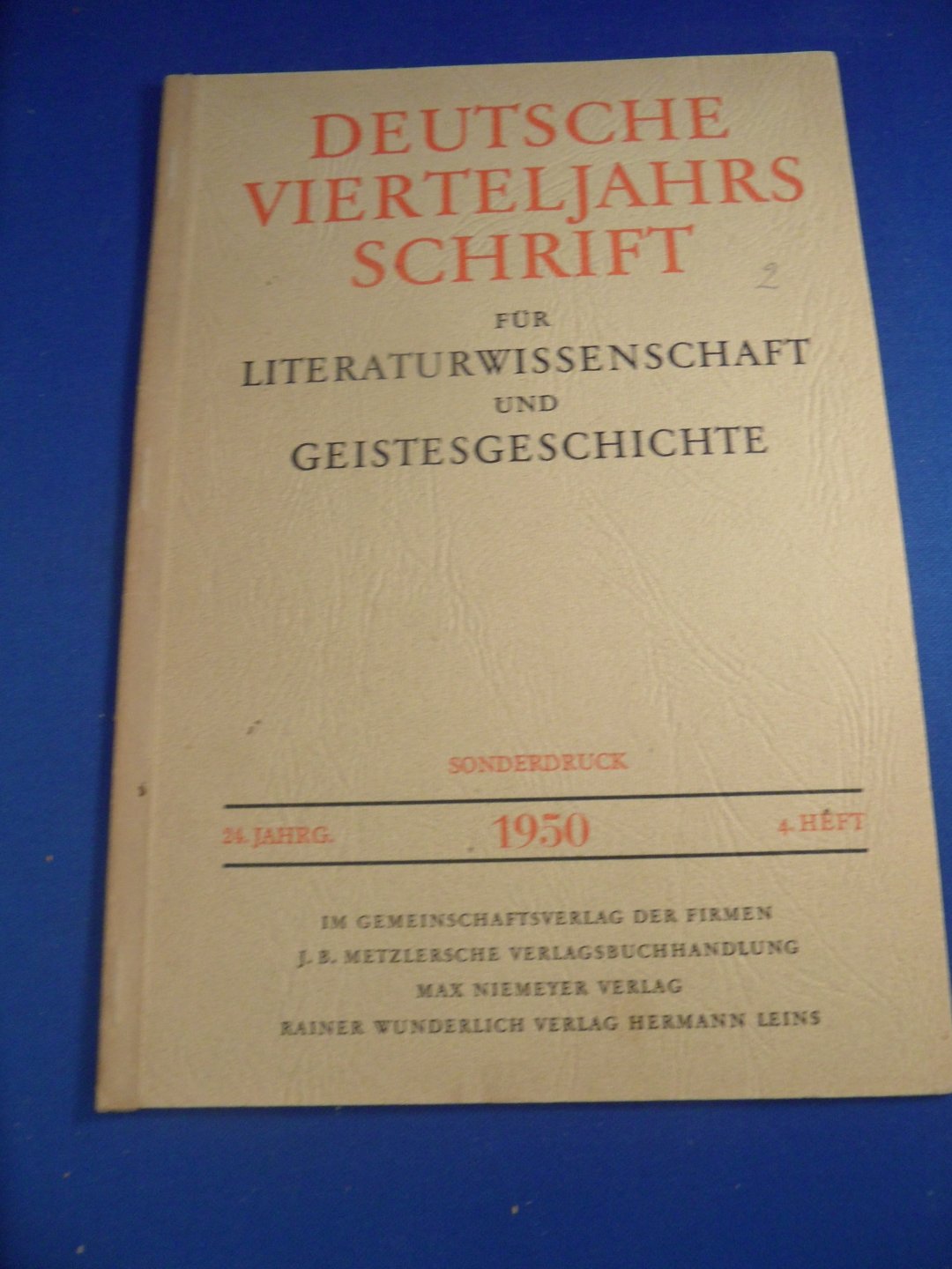 Gerber, Rudolf - Deutsche Vierteljahrsschrift für Literaturwissenschaft und Geistesgeschichte: 24 Jahrgang 1950. 4. Heft Vom Wesen der italienischen Musik