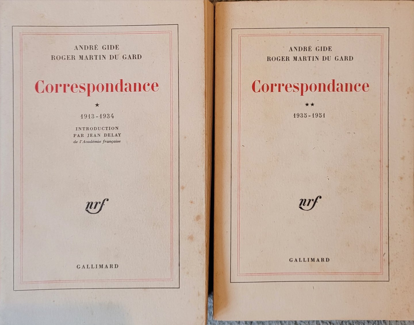 Gide, André; Martin du Gard, Roger - Correspondance (Complète 2 volume set) : Tome 1: 1913-1934; Tome 2: 1935-1951