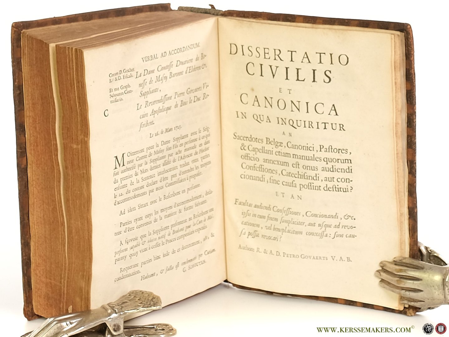 Govarts, Petri ( Petrus ). - Certamina ecclesiastica. [ Tiuli Opusculorum quae in hoc Libro continentur I. Certamen immunitatis Sacerdotum Belgii in causis personalibus praecipuè criminalibus &c. II. Certamen pro immunitate Ecclesiastica, seu asylo &c. cum Appendice, in t...