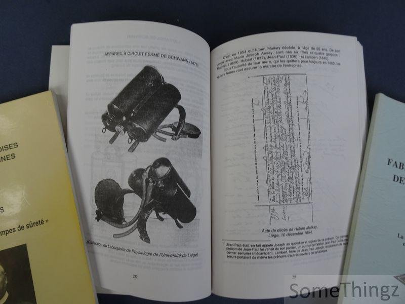 Wilfrid Lambert. - Fabriques liégeoises de lampe de mines. Tome I: Hubert Joris et la' Fabrique liégeoise de lampes de sûreté'. Tome II: Hubert Mulkay et Mulkay Frères 'Histoire de leur fabrique en Outre-Meuse'. Tome III: La S.A. d'Eclairage des Mines et d'Outi...