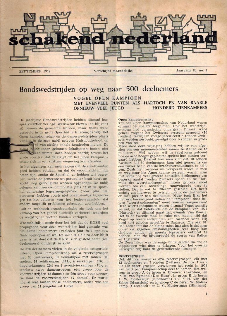  - Schakend Nederland 80e Jaargang Compleet -1972-1973