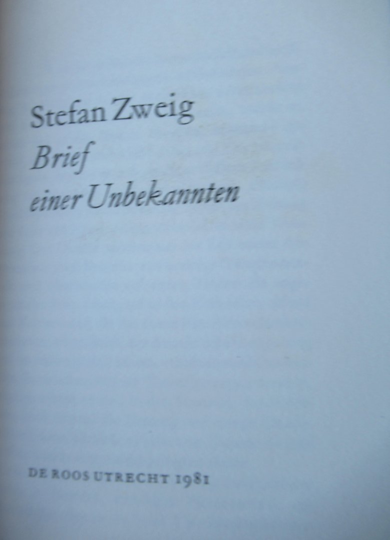Zweig, Stefan - Brief einer Unbekannten