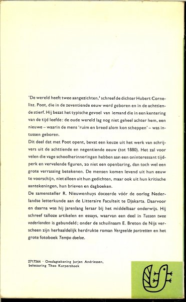 Nieuwenhuys Rob .. Omslagtekening Jurjen Andriessen - De wereld heeft twee aangezichten, proza en poëzie van 1700 tot 1880 Deel III