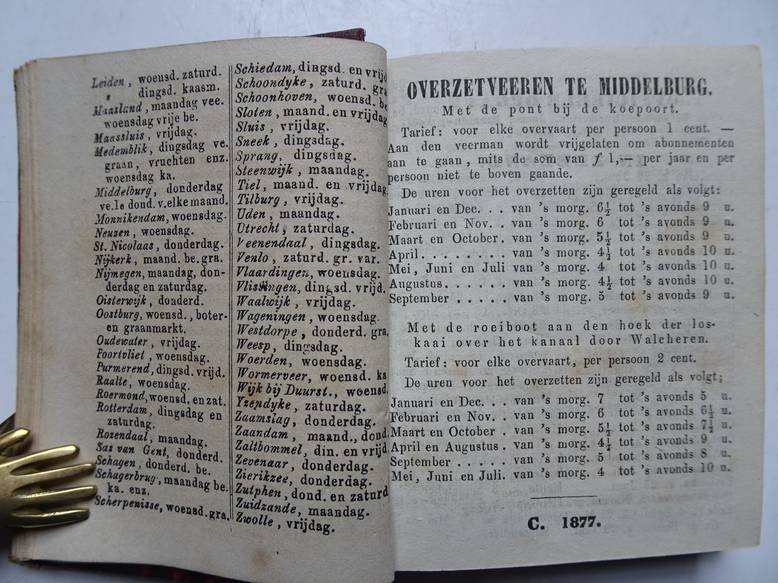 No author. - Middelburgsche almanak, naar den nieuwen stijl, voor het jaar onzes Heeren Jesu Christi 1877. Voorzien met alle de Zeeuwsche jaar- paarden- beesten- en leermarkten, alsmede het op- en ondergaan van de zon en maan.