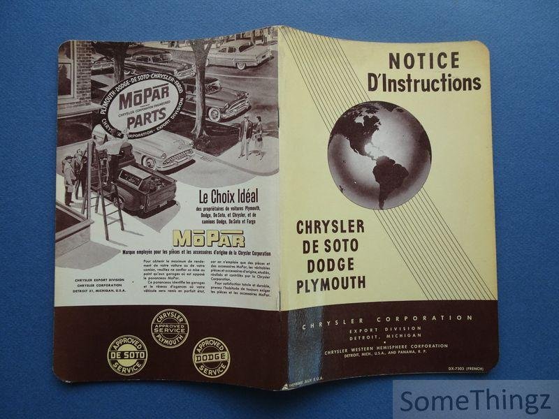 N/A. -Chrysler Corporation. - Chrysler, De Soto, Dodge, Plymouth. Notice d'instructions.
