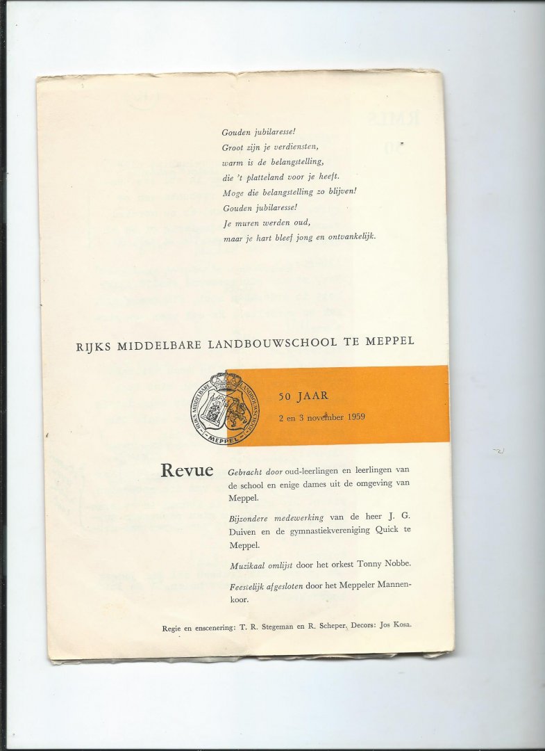 Baarslag, J.H., T.R. Stegeman (samenstellers) - 75 jaar Rijks Middelbare Landbouwschool Meppel. 1909 - 1984.