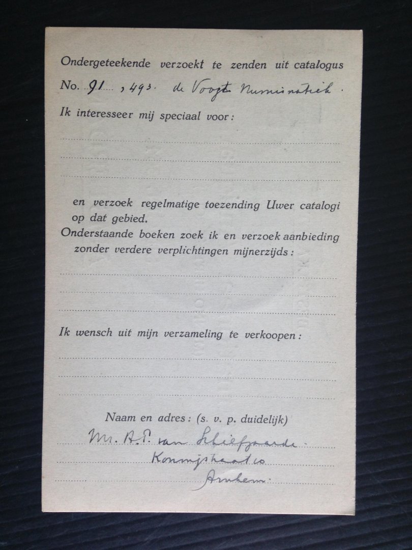  - Oude briefkaart 1928, Internationaal Antiquariaat Hertzberger, nr 6
