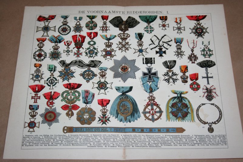  - 2 antieke kleuren lithografieën - De voornaamste Ridderorden  - circa 1905