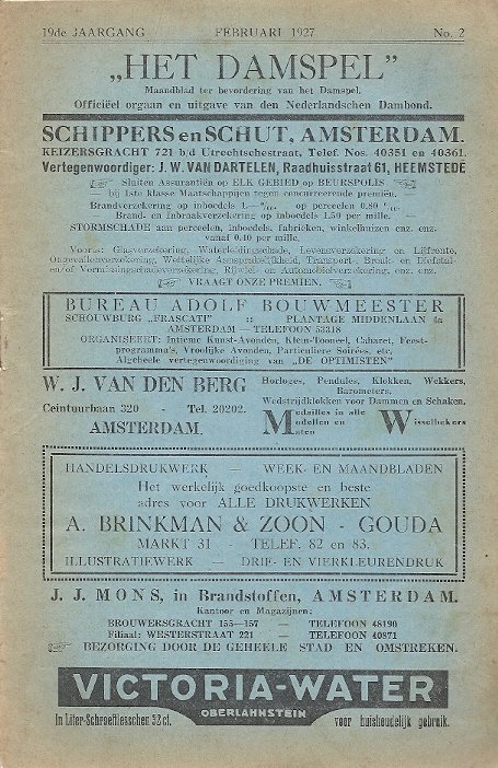 J. FABRICIUS - Het Damspel Maandblad Jaargang 1927 -Maandblad ter bevordering van het Damspel